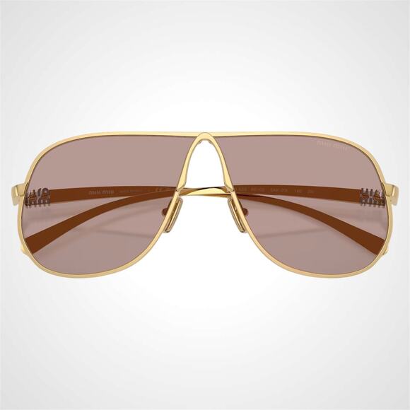New MIU MIU Sunglasses Gold Violet Solid Lens Metal Pilot Aviator